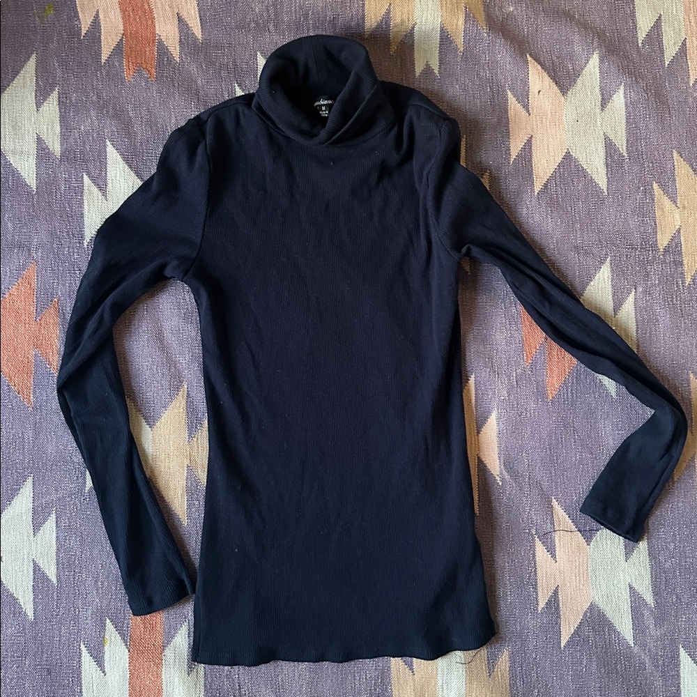 Ambiance navy blue ribbed Long Sleeve Turtleneck - Picture 4 of 4